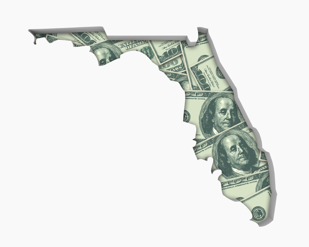 Florida,Fl,Money,Map,Cash,Economy,Dollars,3d,Illustration