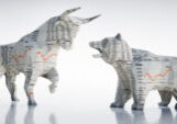 Origami,Style,Bull,And,Bear,-,3d,Illustration